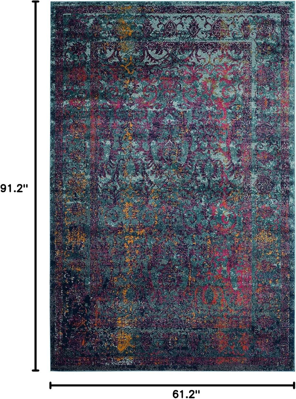 SAFAVIEH Granada Collection Area Rug - 5'1' x 7'6', Blue & Multi, Boho Chic Distressed Design, Non-Shedding & Easy Care, Ideal for High Traffic Areas in Living Room, Bedroom (GRA351C)