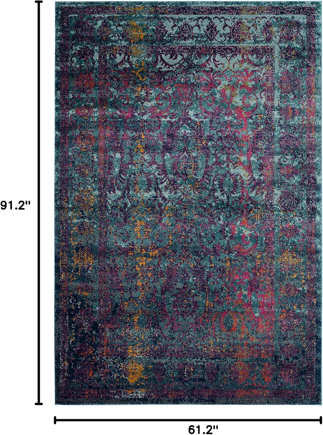 SAFAVIEH Granada Collection Area Rug - 5'1' x 7'6', Blue & Multi, Boho Chic Distressed Design, Non-Shedding & Easy Care, Ideal for High Traffic Areas in Living Room, Bedroom (GRA351C)