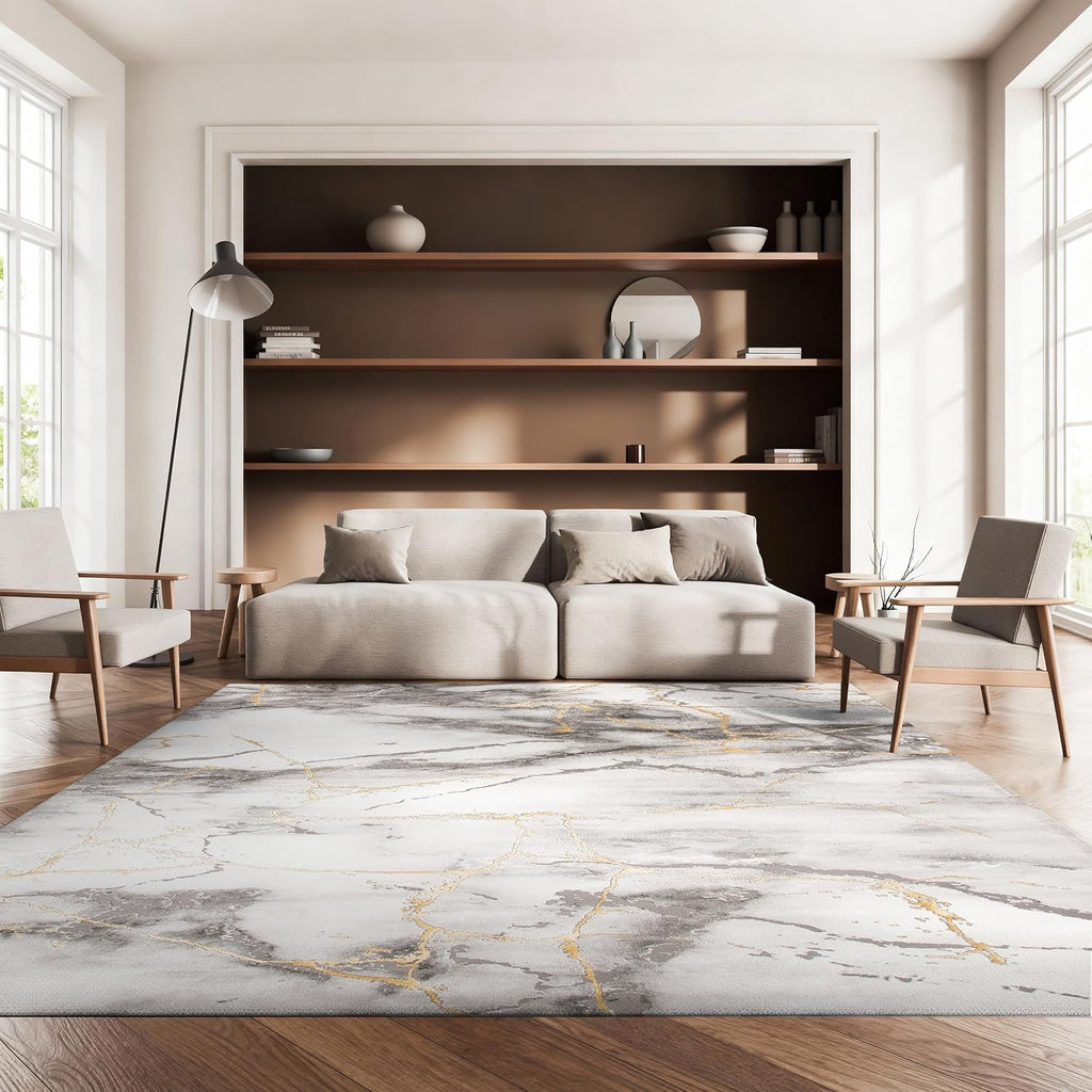 SAFAVIEH Craft Collection Area Rug - 10'6' x 14', Grey & Gold, Modern Abstract Design, Non-Shedding & Easy Care, Ideal for High Traffic Areas in Living Room, Bedroom (CFT877F)