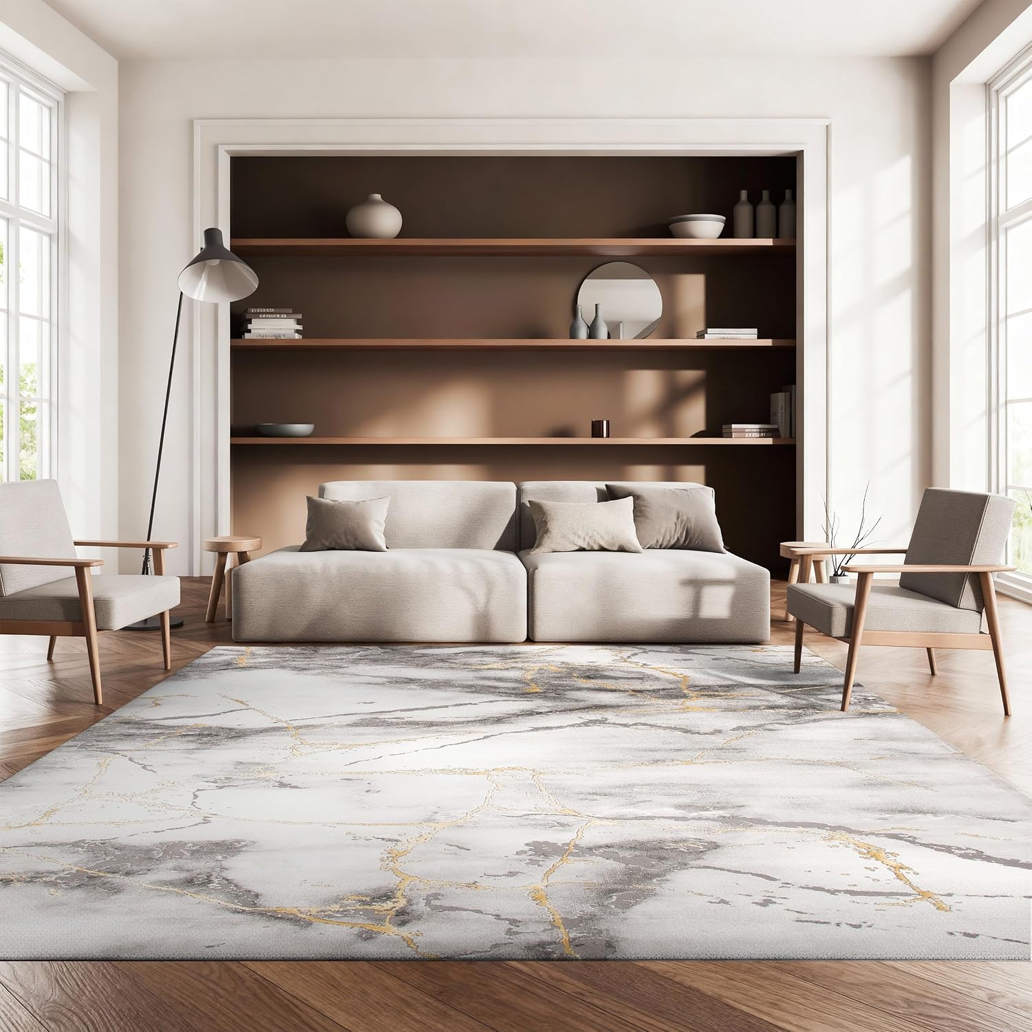 SAFAVIEH Craft Collection Area Rug - 10'6' x 14', Grey & Gold, Modern Abstract Design, Non-Shedding & Easy Care, Ideal for High Traffic Areas in Living Room, Bedroom (CFT877F)