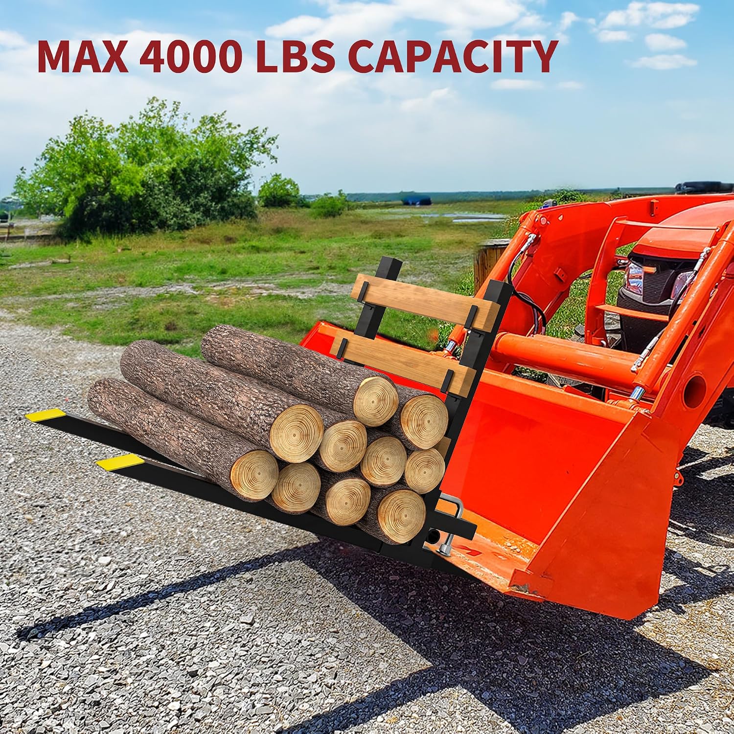 YITAMOTOR 60' Clamp on Pallet Forks, 4000lbs Heavy Duty Quick Attach Tractor Fork with Adjustable Stabilizer Bar & Anti-roll Bar for Bucket Tractor Loader Skid Steer