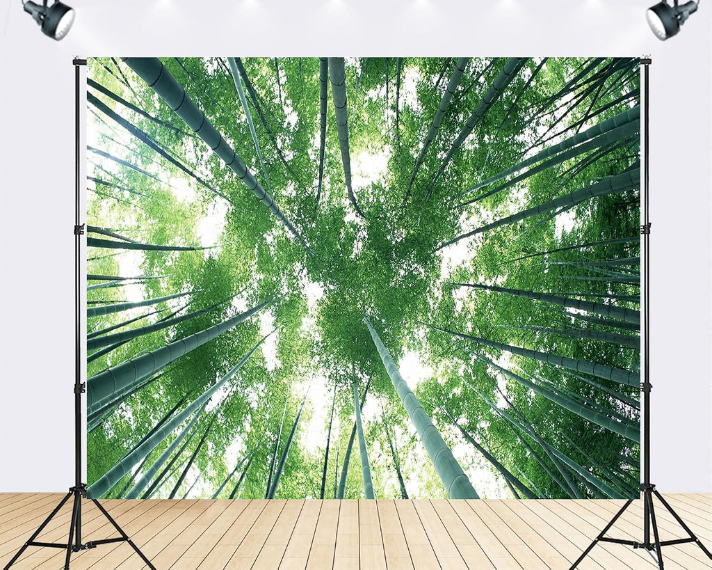 Trykid 20x10ft Green Bamboo Forest Backdrop Upward Sky View Tall Bamboo Pole Jungle Scenery Photography Background Natural Theme Party Decoration Photo Booth Prop Fabric