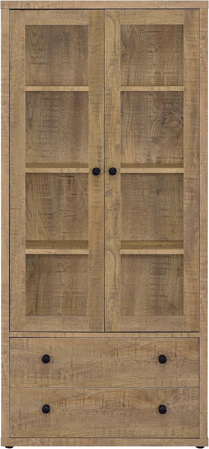 Coaster Home Furnishings - Hawthorne - 4-Shelf Wood Accent Cabinet with Glass Doors - Glass and Wood, Drawers - Farmhouse Style - Living Room, Entryway & Home Kitchen - Mango - 953479