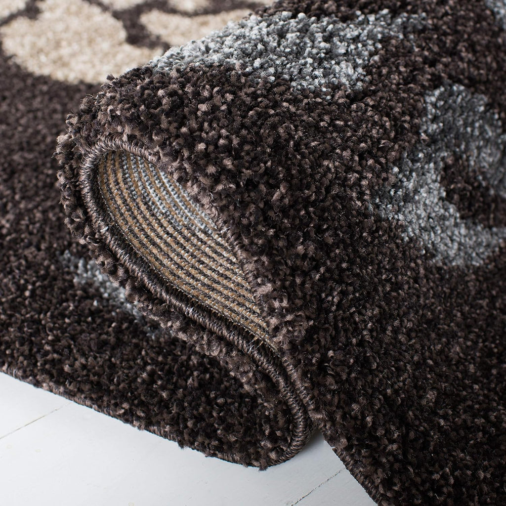 SAFAVIEH Florida Shag Collection Area Rug - 8'6' x 12', Dark Brown & Grey, Floral Design, Non-Shedding & Easy Care, 1.2-inch Thick Ideal for High Traffic Areas in Living Room, Bedroom (SG456-2880)