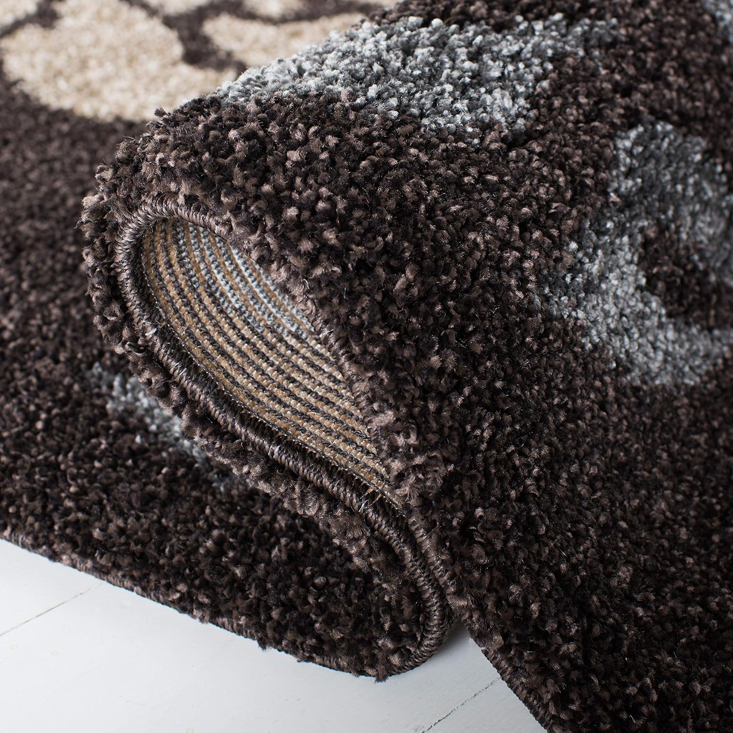 SAFAVIEH Florida Shag Collection Area Rug - 8'6' x 12', Dark Brown & Grey, Floral Design, Non-Shedding & Easy Care, 1.2-inch Thick Ideal for High Traffic Areas in Living Room, Bedroom (SG456-2880)