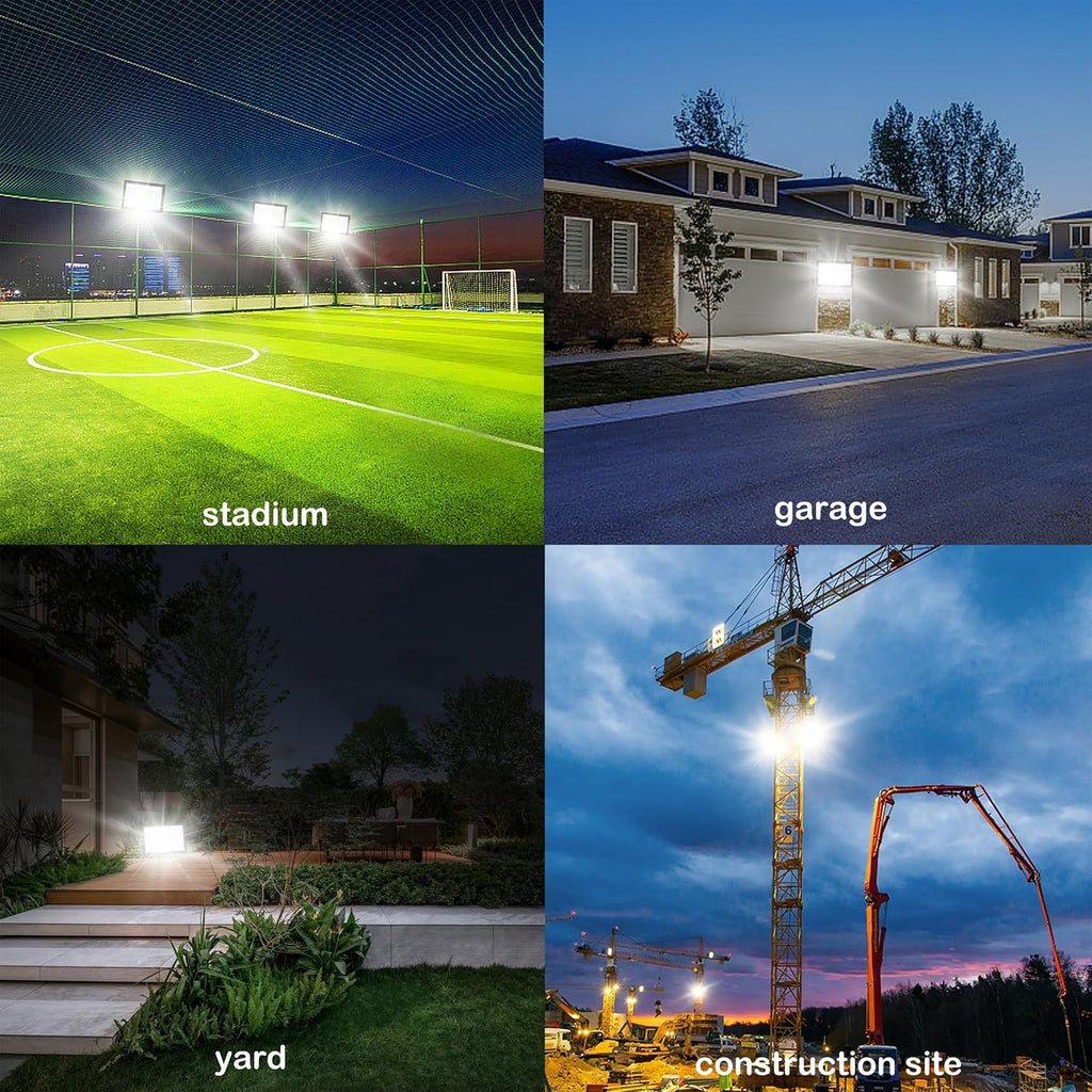 400W LED Flood Lights Outdoor 2 Pack, IP66 Waterproof, 6000K Daylight White Security Lights Outside Lamp with Plug, Exterior Floodlights Lighting for Workshop Yard Stadium