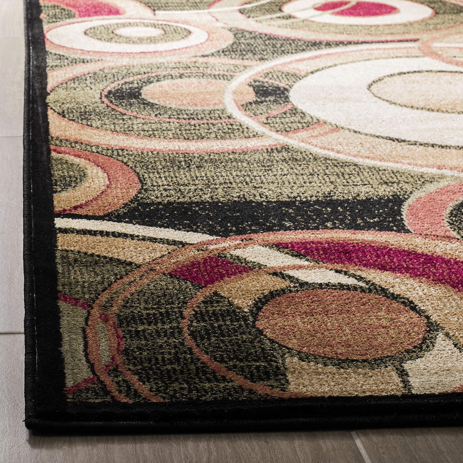 SAFAVIEH Lyndhurst Collection Area Rug - 7' Square, Black & Multi, Mid-Century Modern Design, Non-Shedding & Easy Care, Ideal for High Traffic Areas in Living Room, Bedroom (LNH225B)