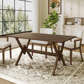 Christopher Knight Home Hiro 63 Inch Dining Table for 6 People, Modern Farmhouse Kitchen Table with Double V Legs, Wooden Rectangular Kitchen and Dining Room Furniture, Home Office, Walnut