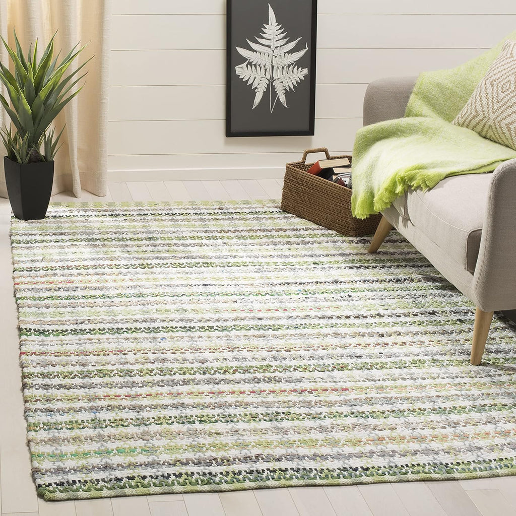 SAFAVIEH Montauk Collection Area Rug - 5' x 8', Green & Multi, Handmade Cotton, Ideal for High Traffic Areas in Living Room, Bedroom (MTK950G)