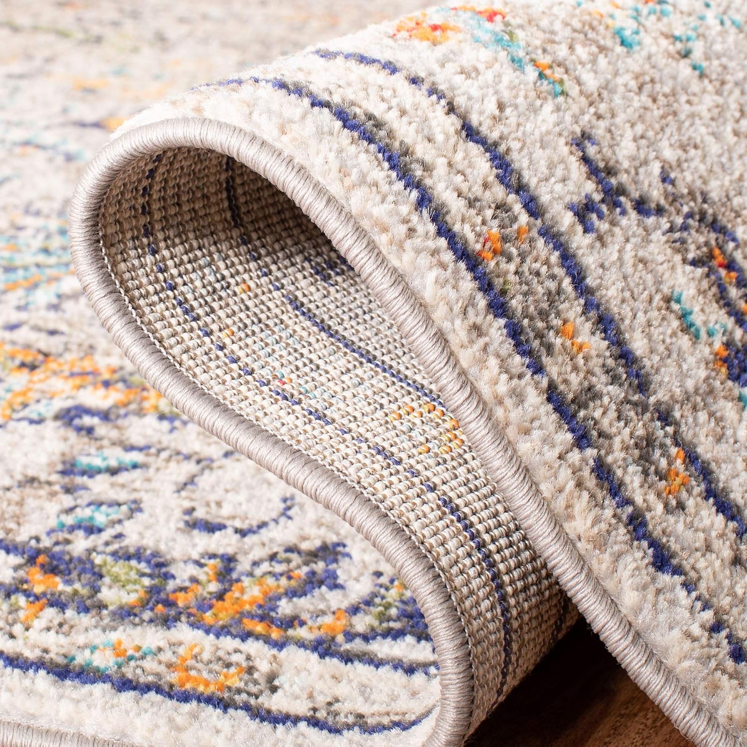 SAFAVIEH Madison Collection Area Rug - 9' x 12', Grey & Light Blue, Boho Chic Medallion Distressed Design, Non-Shedding & Easy Care, Ideal for High Traffic Areas in Living Room, Bedroom (MAD447F)