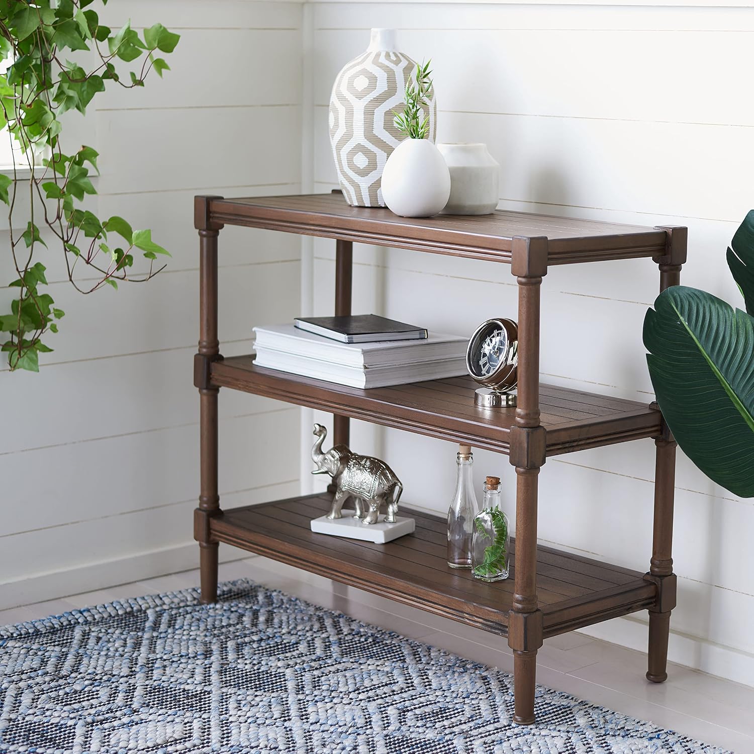 SAFAVIEH Home Collection Rafiki Brown 3-Shelf Console Table CNS5715C