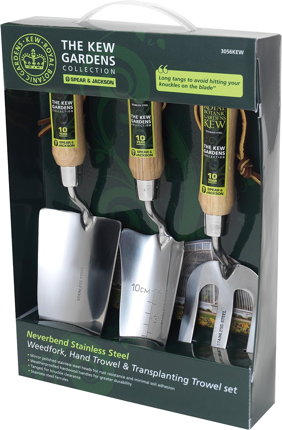 Spear & Jackson 3056KEW Kew Gardens Neverbend Stainless 3 Piece Hand Tool Gift Set – Planting Trowel, Transplant Trowel & Weed Fork – Mirror-Polished Stainless Steel Heads