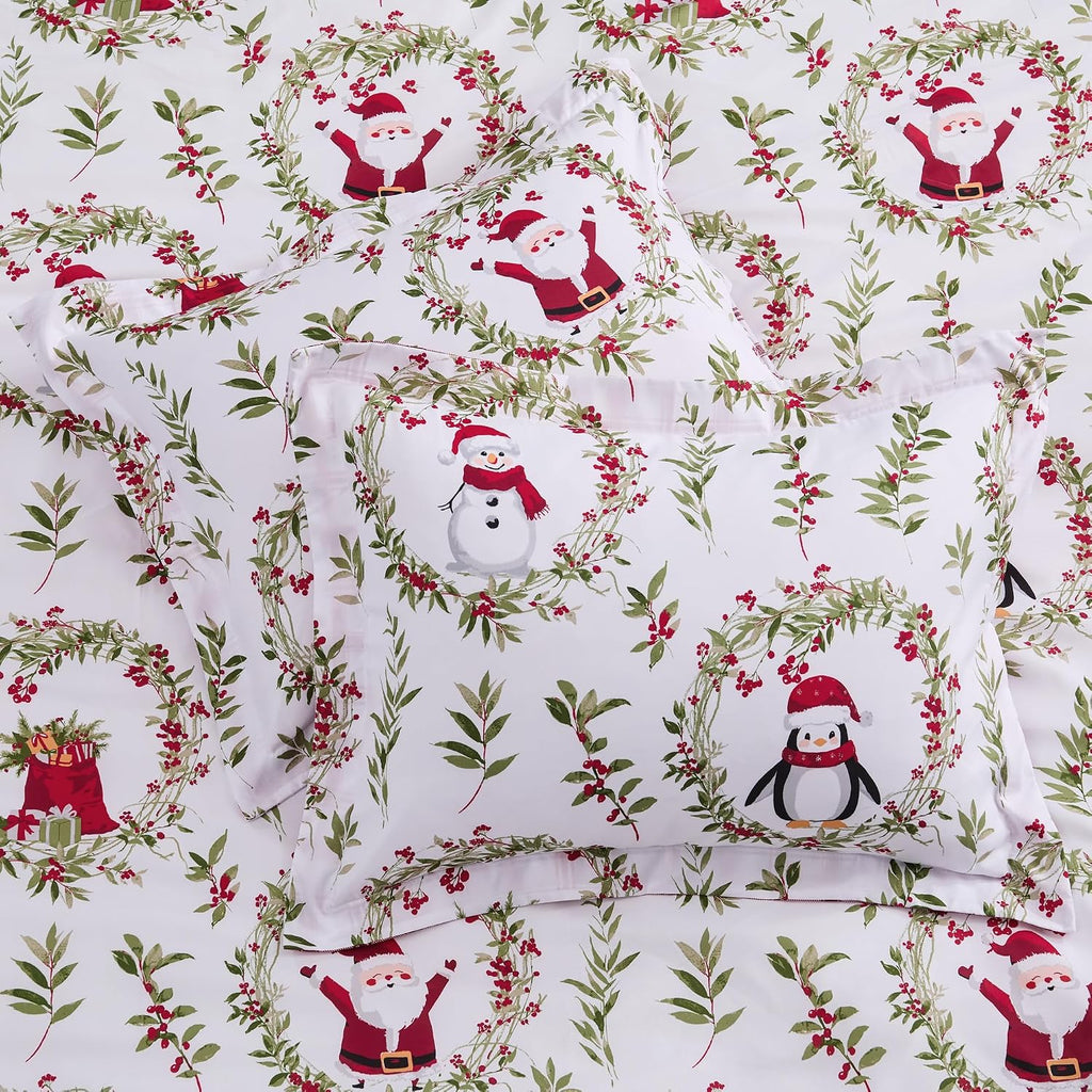 Levtex Home - Pine & Plaid Comforter Set - Full/Queen Comforter (90x94in.) + Two Shams (20x26in.) - Holiday Wreaths - White Red Green - Reversible - Polyester