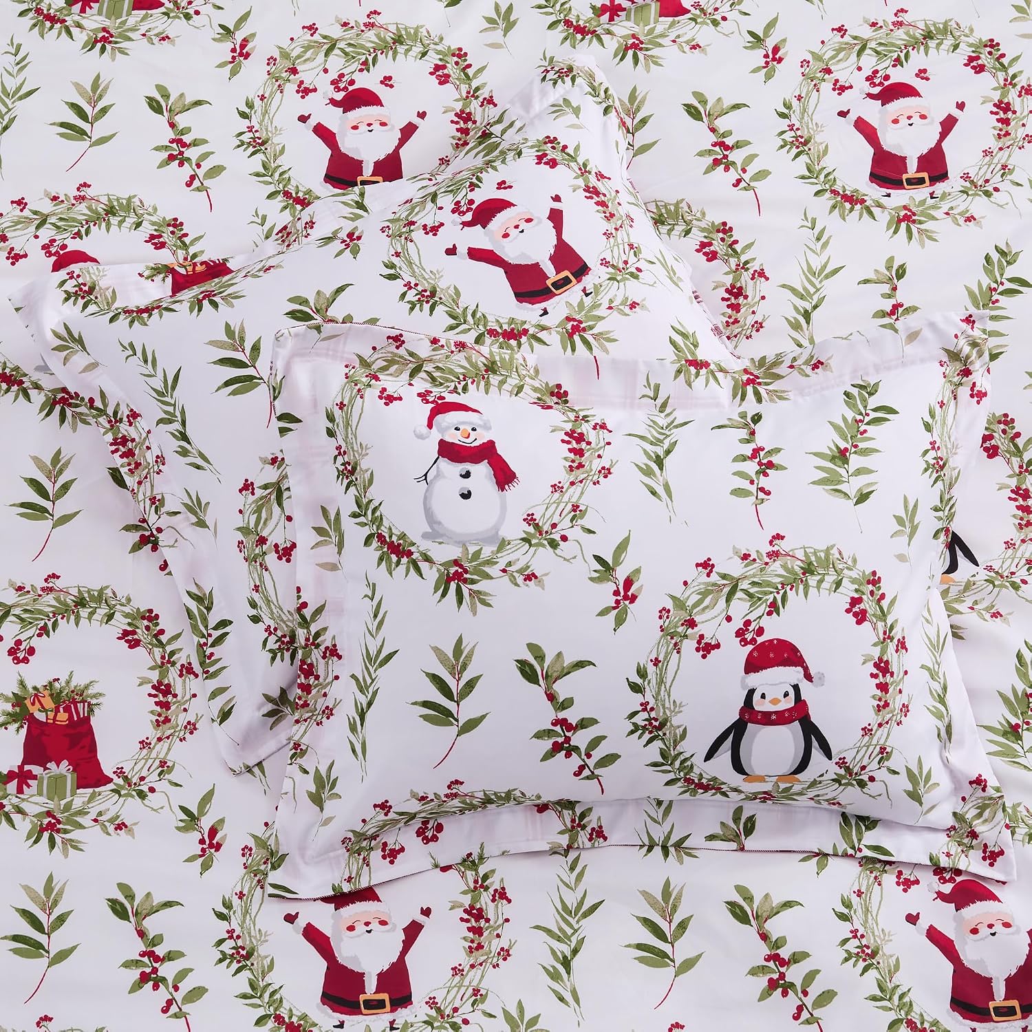 Levtex Home - Pine & Plaid Comforter Set - Full/Queen Comforter (90x94in.) + Two Shams (20x26in.) - Holiday Wreaths - White Red Green - Reversible - Polyester