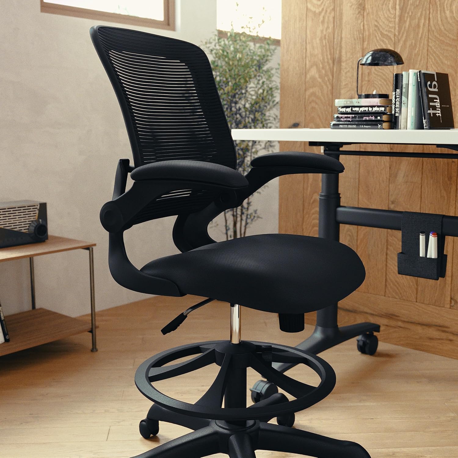 Flash Furniture Kale Mid-Back Swivel Office Chair with Adjustable Foot Ring, Lumbar Support, and Seat Height, Ergonomic Mesh Executive Chair, Black