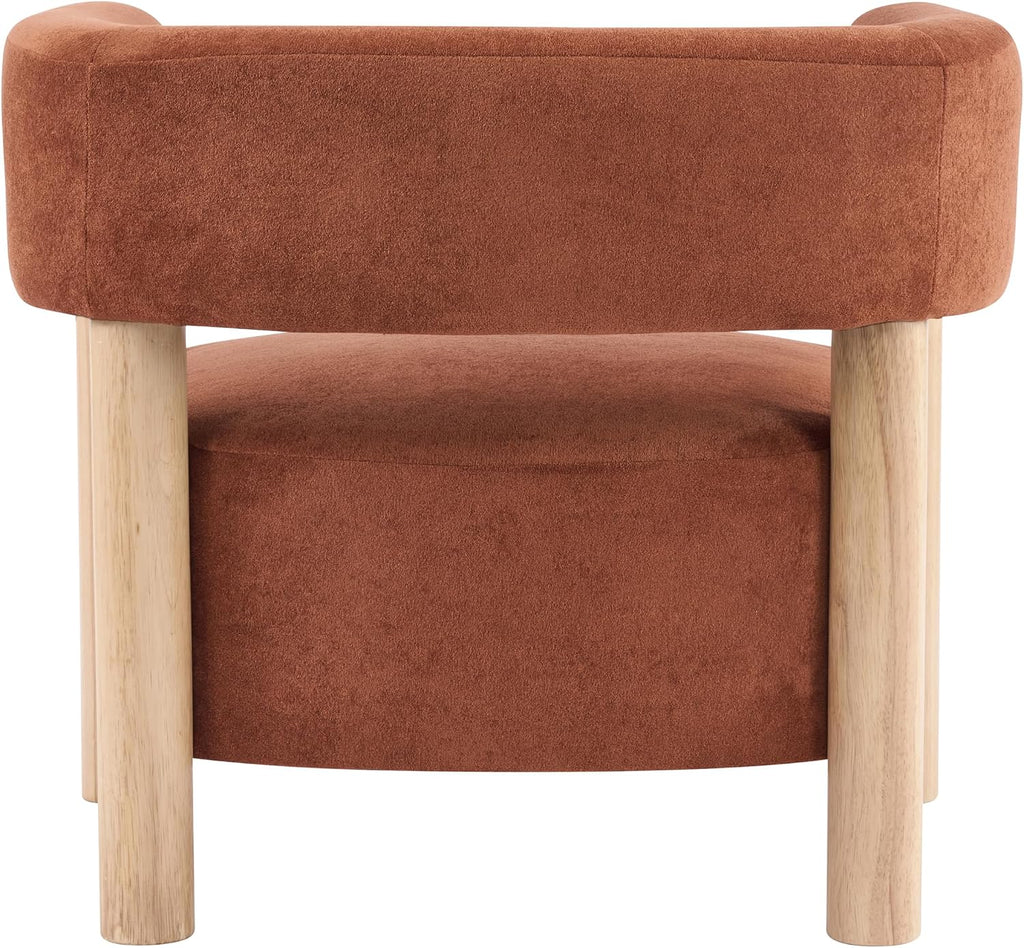 Christopher Knight Home Carly Low Profile Accent Chair, Boucle Upholstered Barrel Chair, Comfy Reading Chair for Bedroom, Wooden Single Lounge Sofa, Burnt Orange