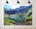 Trykid 20x10ft Alpine Glacial Lake Mountain Backdrop Clear Green Water Cliff Fresh Alpine Nature Landscape Photography Background Outdoor Travel Party Decoration Photo Booth Prop Fabric
