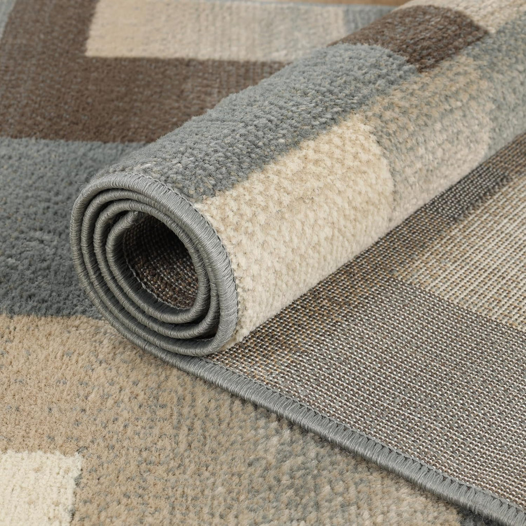Superior Indoor Area Rug, Jute Backing, Home Decor for Bedroom, Living Room, Office, Kitchen, Hallway, Floor Cover, Patchwork, Color Block, Plush, Clifton Collection, 9' x 12', Grey