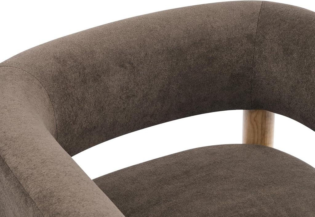 Christopher Knight Home Carly Low Profile Accent Chair, Boucle Upholstered Barrel Chair, Comfy Reading Chair for Bedroom, Wooden Single Lounge Sofa, Dark Brown