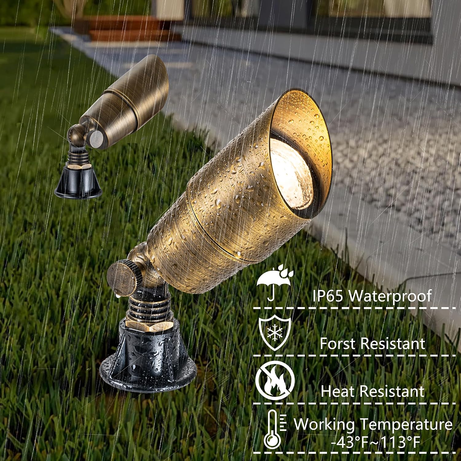 LumStory 4-Pack Solid Brass Landscape Light Low Voltage 12V Outdoor Brass Landscape Spotlight with 5W MR16 LED Bulb 3000K Warm White, IP65 Waterproof Landscape Up Lighting for Tree Garden Yard Pathway