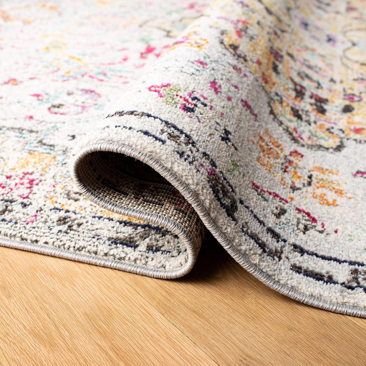 SAFAVIEH Madison Collection Runner Rug - 2'2' x 8', Grey & Gold, Boho Chic Medallion Distressed Design, Non-Shedding & Easy Care, Ideal for High Traffic Areas in Living Room, Bedroom (MAD447G)