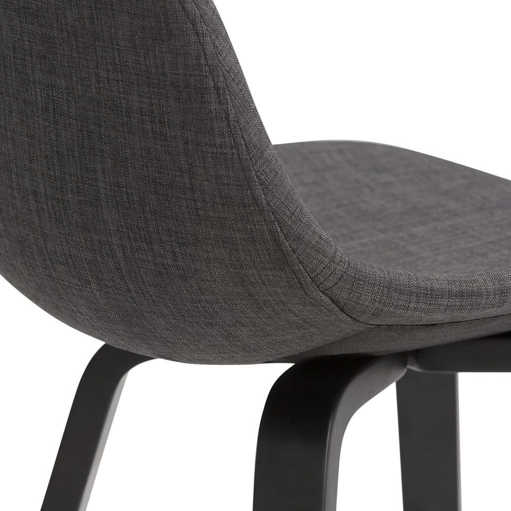 SIMPLIHOME Randolph Counter Stools (Set of 2) - 28 Inch Seat Height Upholstered Bentwood Kitchen Seats in Charcoal Grey Black Linen Look Fabric, Mid Century Seating with Curved Backrest and Footrest