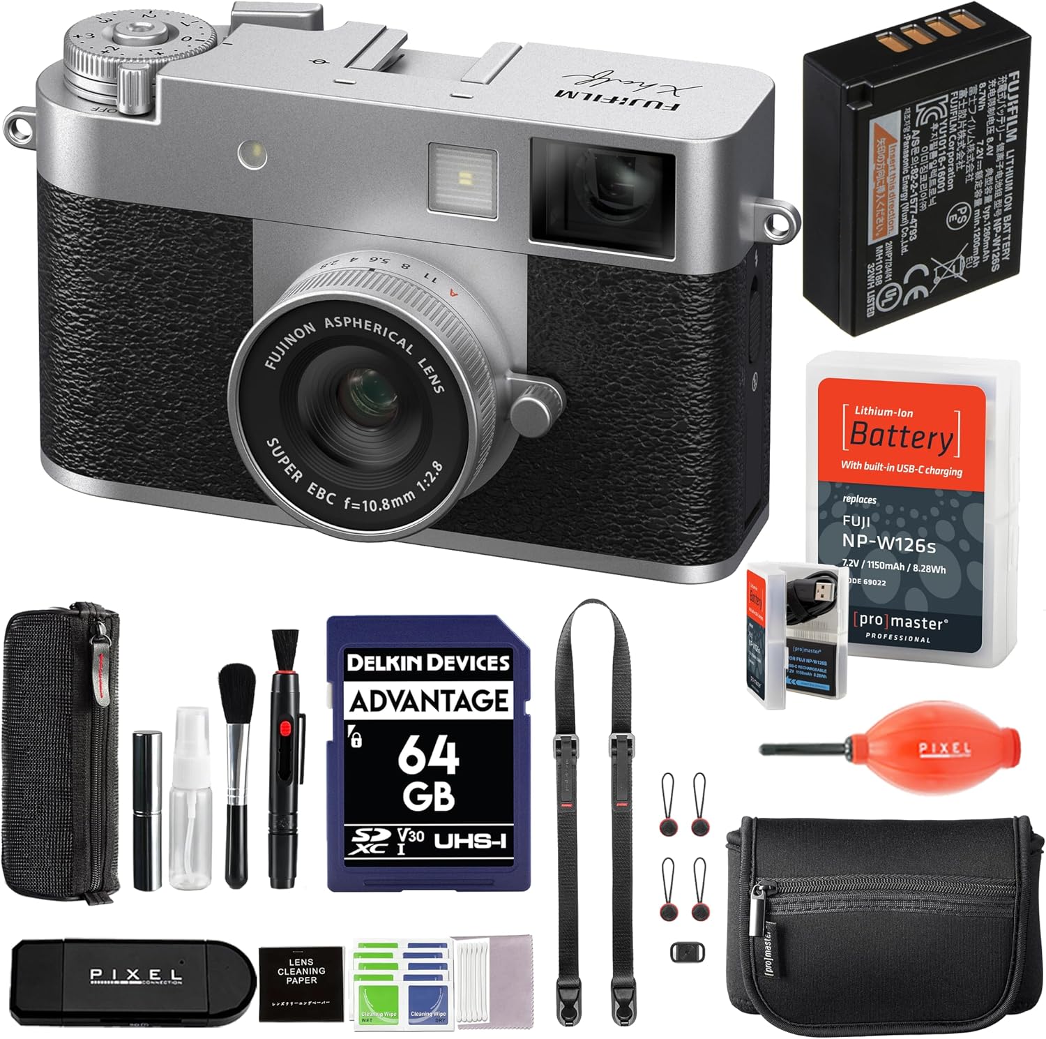 Fujifilm X Half Digital Camera (Silver) Bundle with Extra Battery + Peak Design Strap + Camera Pouch + More Advanced Accessories | Fuji X Half