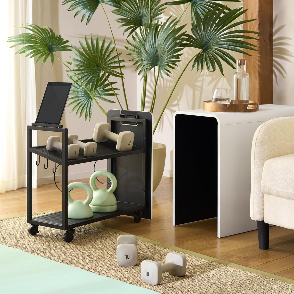 SEI Furniture - Sidekick Sport Equipment Rolling Rack - Transitional Design, White Metal and Wood - Ideal for Bedroom, Living Room (HZ0121)