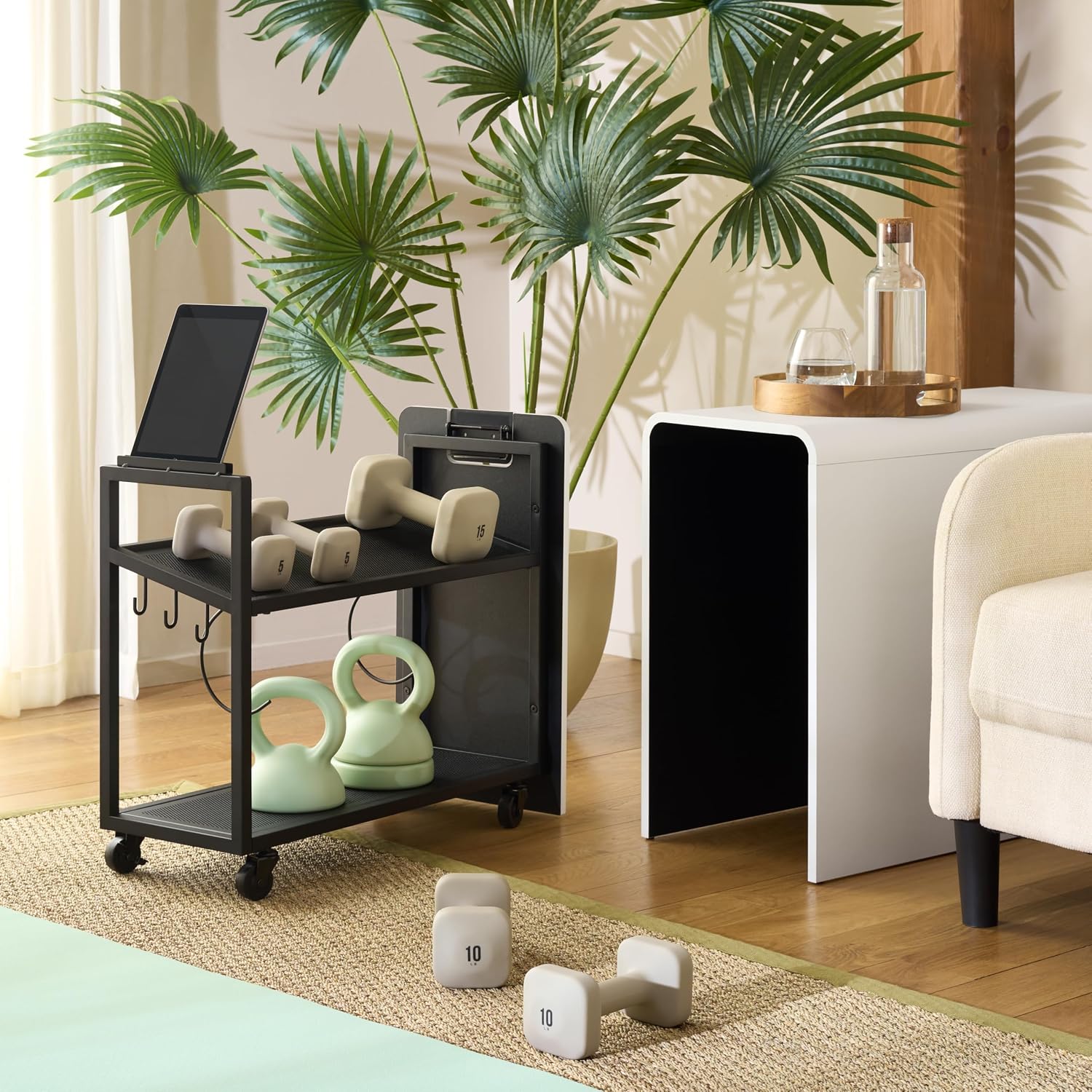SEI Furniture - Sidekick Sport Equipment Rolling Rack - Transitional Design, White Metal and Wood - Ideal for Bedroom, Living Room (HZ0121)