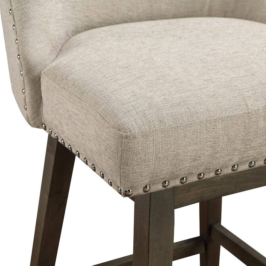 OSP Home Furnishings Granville Swivel Counter Height Stool with Grey Wood Legs, Wheat Fabric