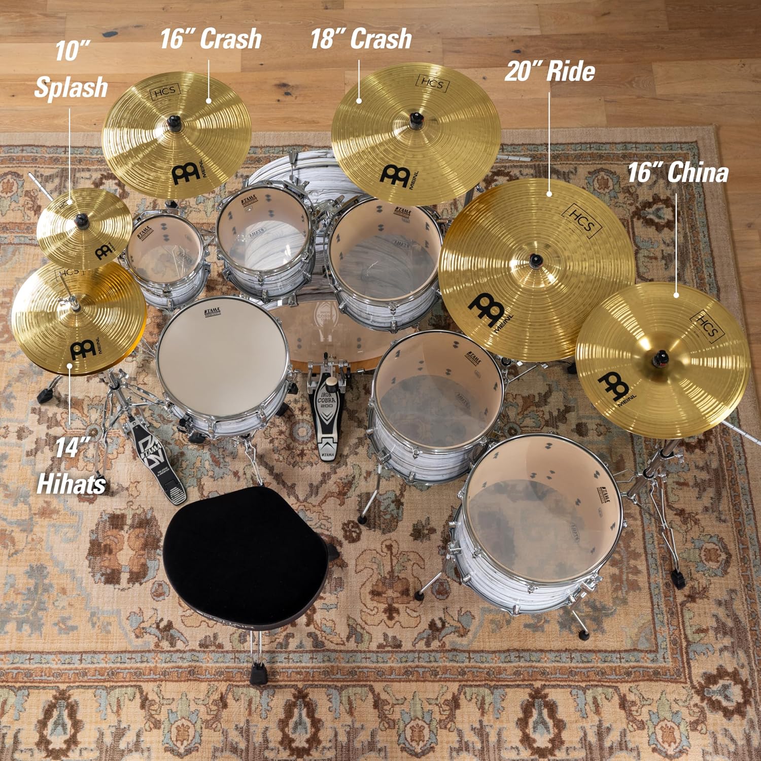 Meinl Cymbals Super Set Box Pack with 14' Hihats, 20' Ride, 16' Crash, 18' Crash, 16' China, and a 10' Splash – HCS Traditional Finish Brass – Made In Germany, 2-YEAR WARRANTY (HCS-SCS)