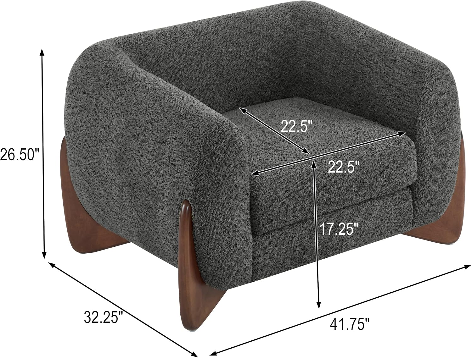 Christopher Knight Home Holly Modern Boucle Fabric Upholstered Club Chair for Living Room, Home Office, Apartment, Relaxing Chair with Removable Cushion and Birch Wood Legs, Dark Gray + Walnut