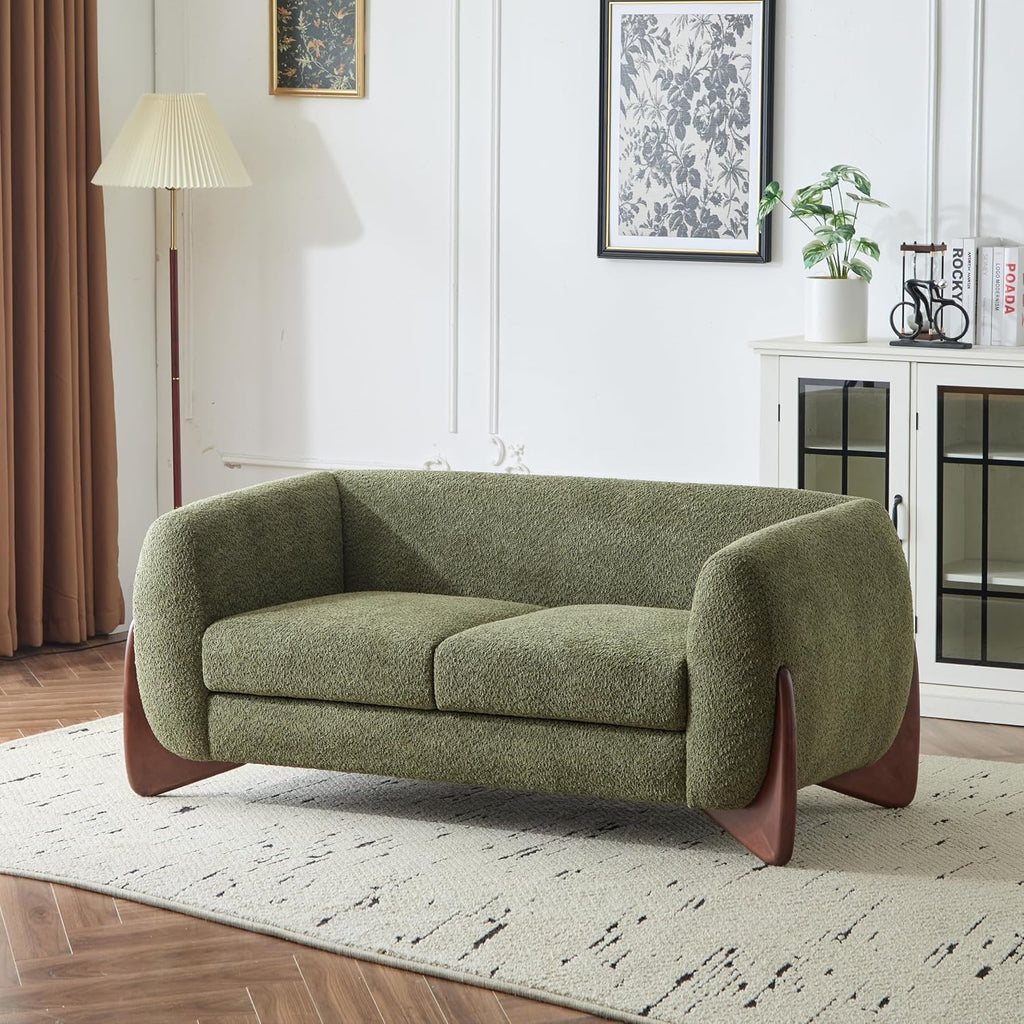 Christopher Knight Home Alma 63' Boucle Loveseat with Wood Legs, 2 Seater Sofa Couches for Living Room, Upholstered Couch Chair, Soft Seating Lounge Sofa Chair, Cozy Loveseat with Armrest, Olive Green