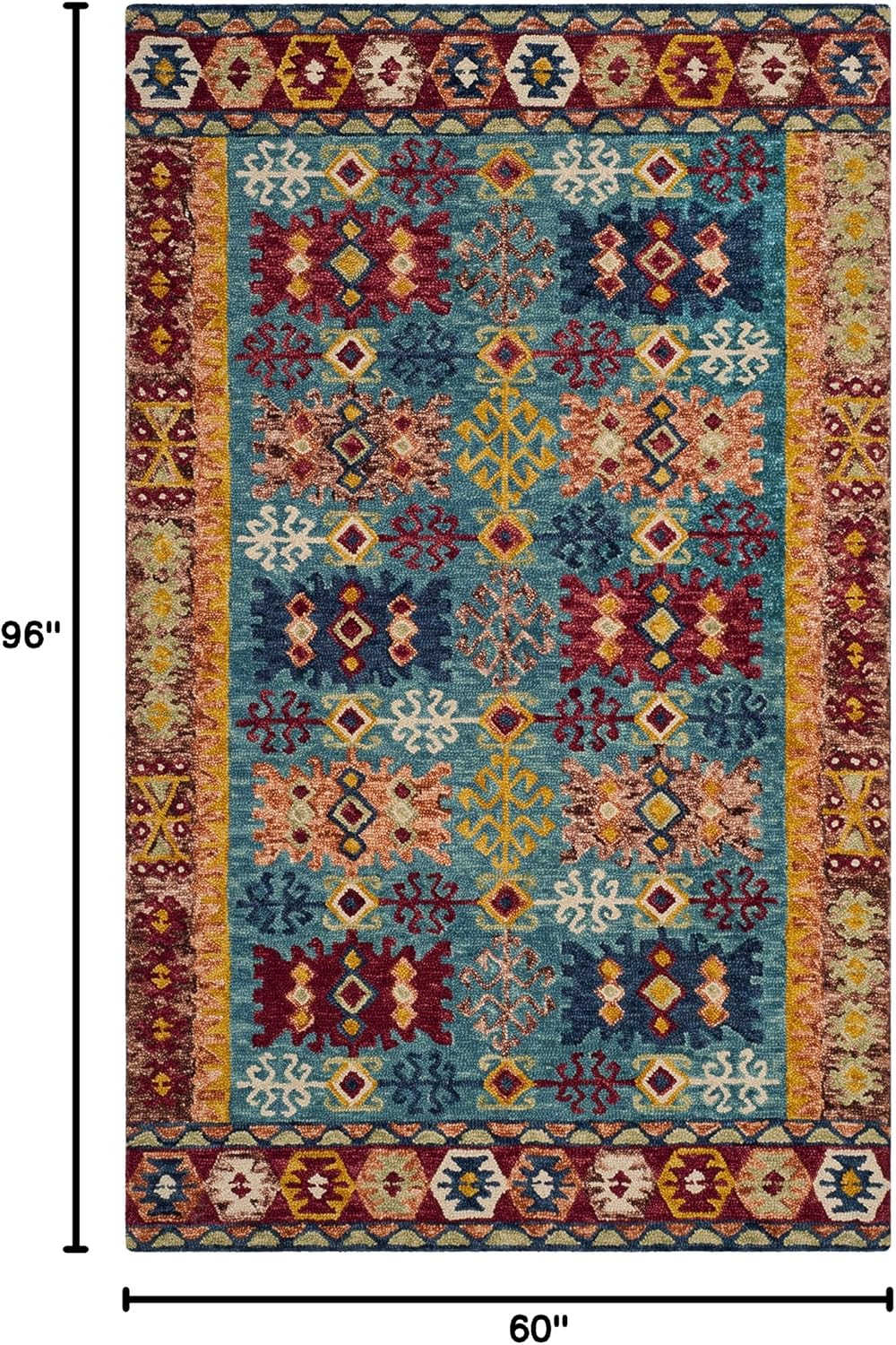 SAFAVIEH Aspen Collection Area Rug - 5' x 8', Blue & Red, Handmade Boho Tribal Wool, Ideal for High Traffic Areas in Living Room, Bedroom (APN503A)