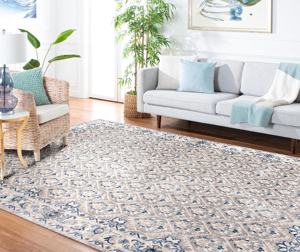 SAFAVIEH Brentwood Collection Area Rug - 9' x 12', Light Grey & Blue, Oriental Distressed Design, Non-Shedding & Easy Care, Ideal for High Traffic Areas in Living Room, Bedroom (BNT869G)