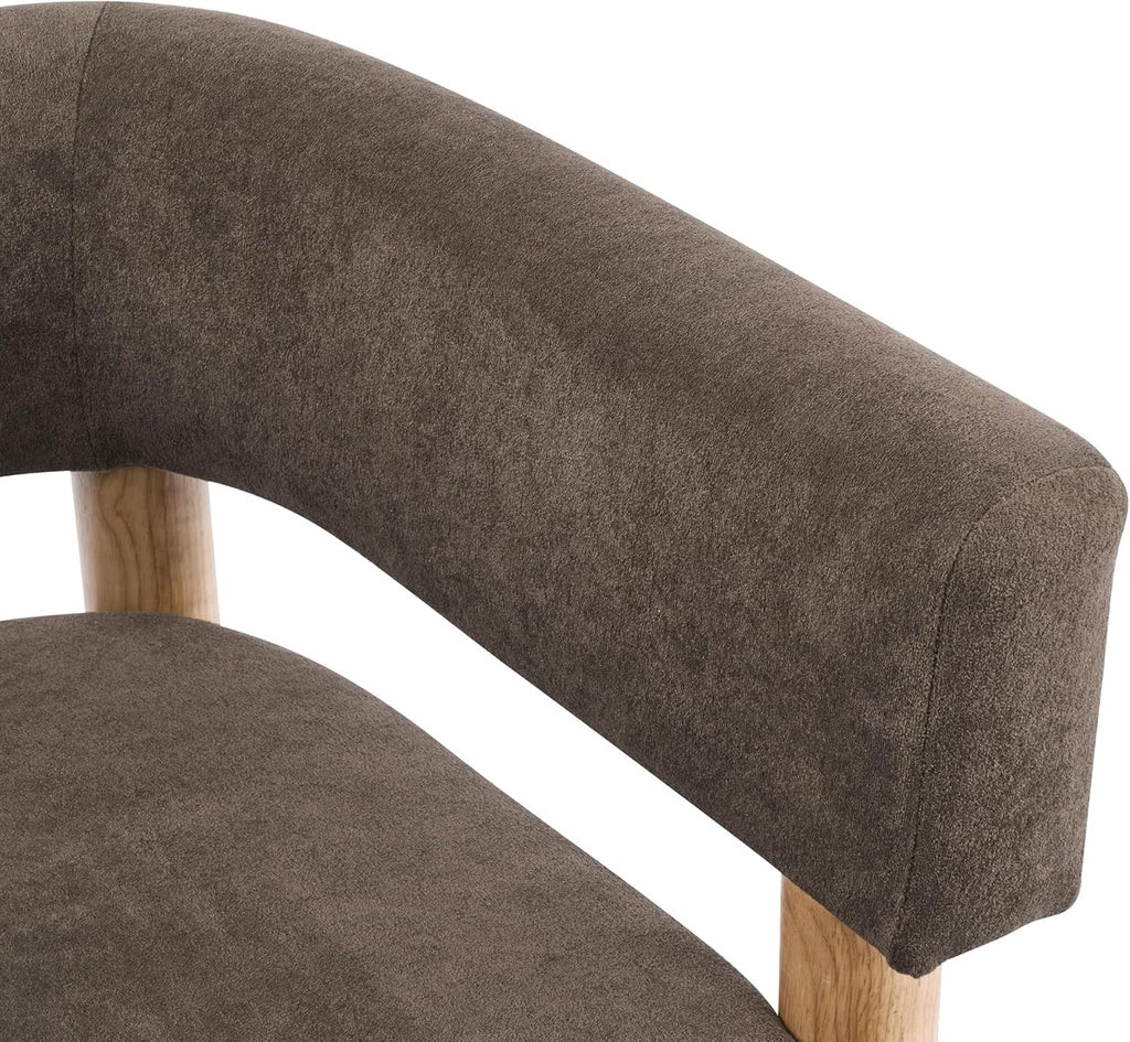 Christopher Knight Home Carly Low Profile Accent Chair, Boucle Upholstered Barrel Chair, Comfy Reading Chair for Bedroom, Wooden Single Lounge Sofa, Dark Brown