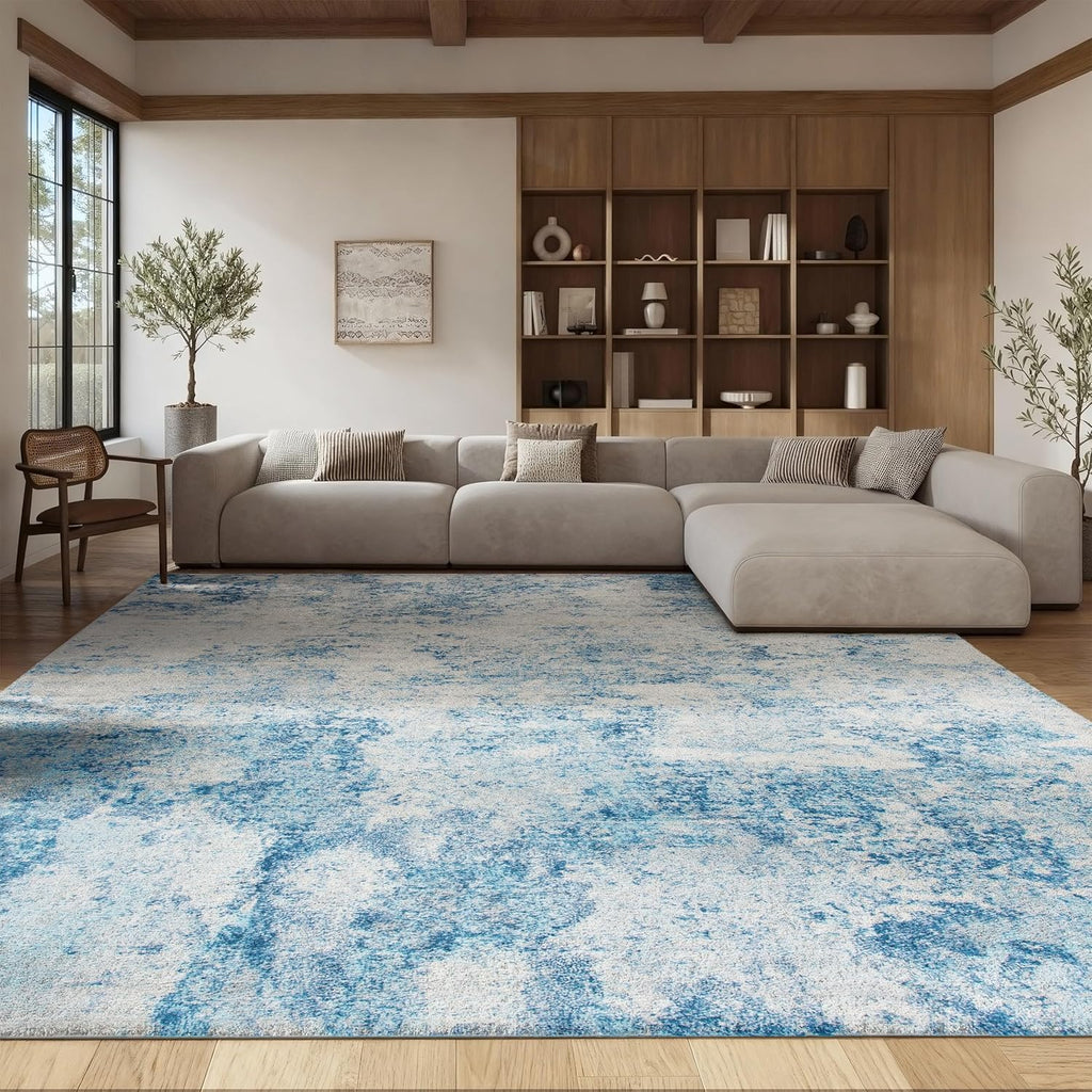 SAFAVIEH Brentwood Collection Area Rug - 8' x 10', Ivory & Navy, Modern Abstract Design, Non-Shedding & Easy Care, Ideal for High Traffic Areas in Living Room, Bedroom (BNT822B)