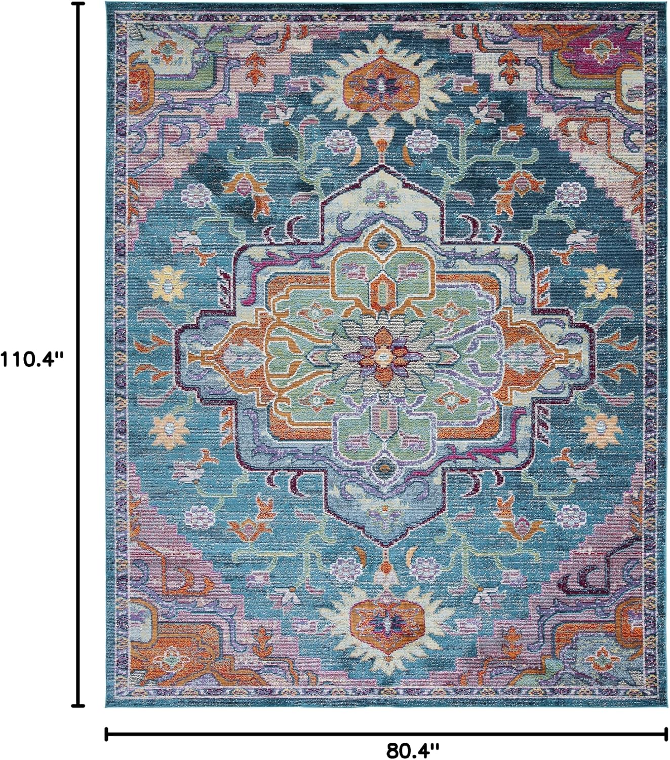 SAFAVIEH Crystal Collection Area Rug - 6'7' x 9'2', Teal & Rose, Medallion Distressed Design, Non-Shedding & Easy Care, Ideal for High Traffic Areas in Living Room, Bedroom (CRS501T)