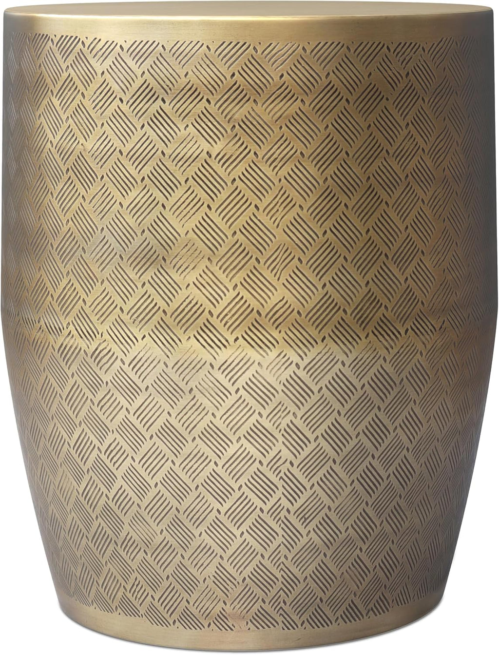 SIMPLIHOME Johnsen Metal Table - 18 inch Wide Solid Iron Round Accent Table in Antique Gold, Boho Side or End Table for Living Room or Family Room with Etched Cross Hatch Pattern, Assembled