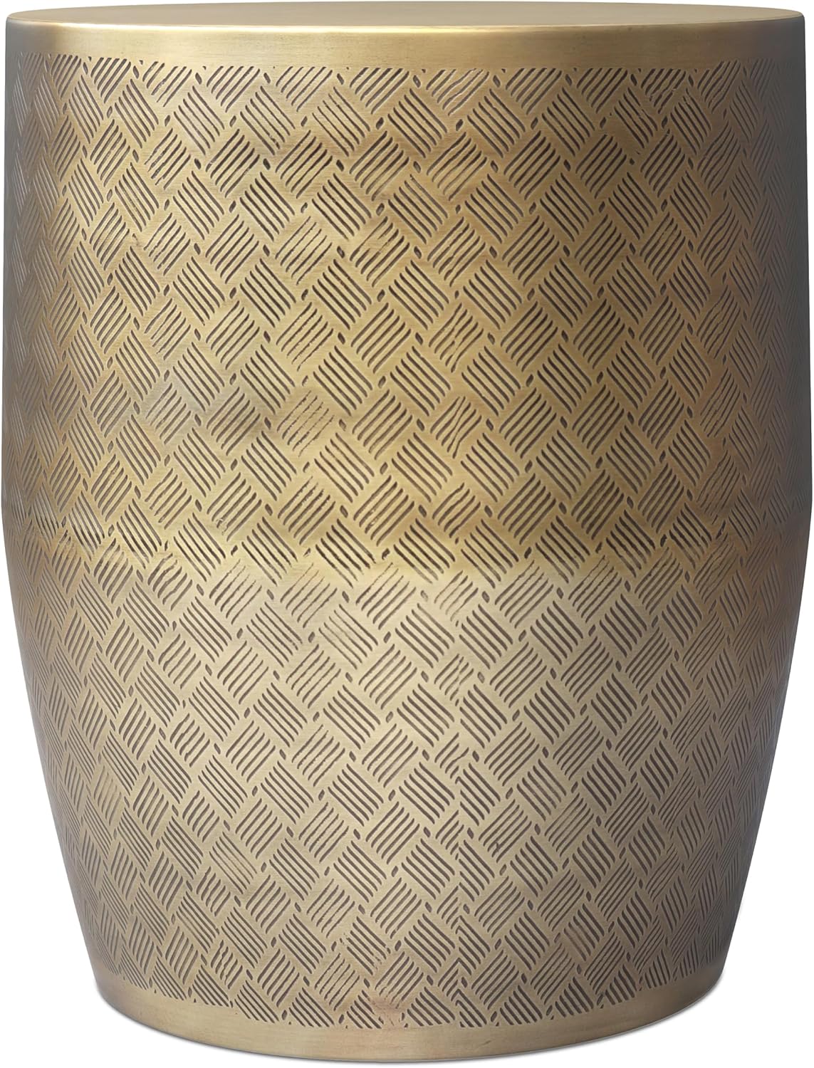 SIMPLIHOME Johnsen Metal Table - 18 inch Wide Solid Iron Round Accent Table in Antique Gold, Boho Side or End Table for Living Room or Family Room with Etched Cross Hatch Pattern, Assembled