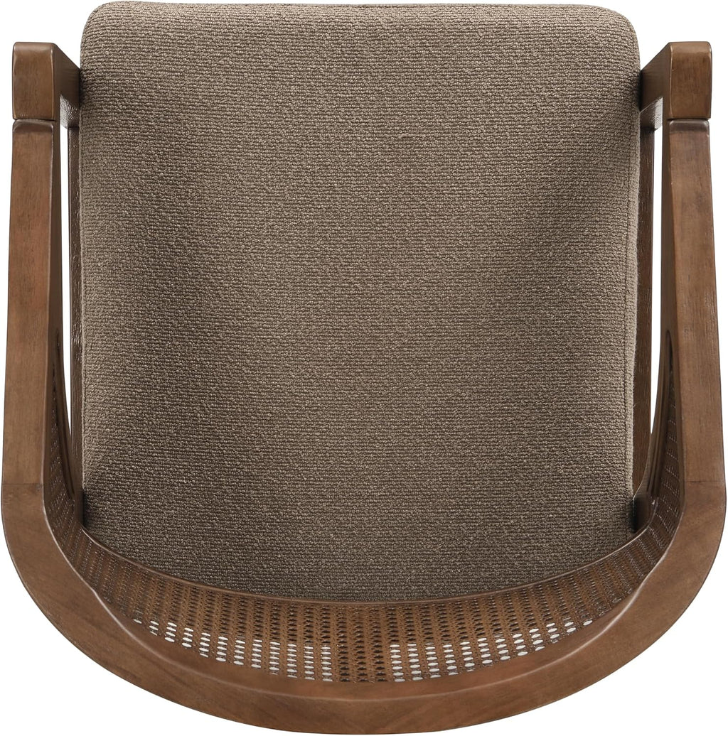 Christopher Knight Home Faritel Modern Dining Chairs Set of 2, Fabric Upholstered Kitchen Side Armchairs, Rubberwood Living Room Comfy Reading Chair with Curved Rattan Back, Walnut+Brown