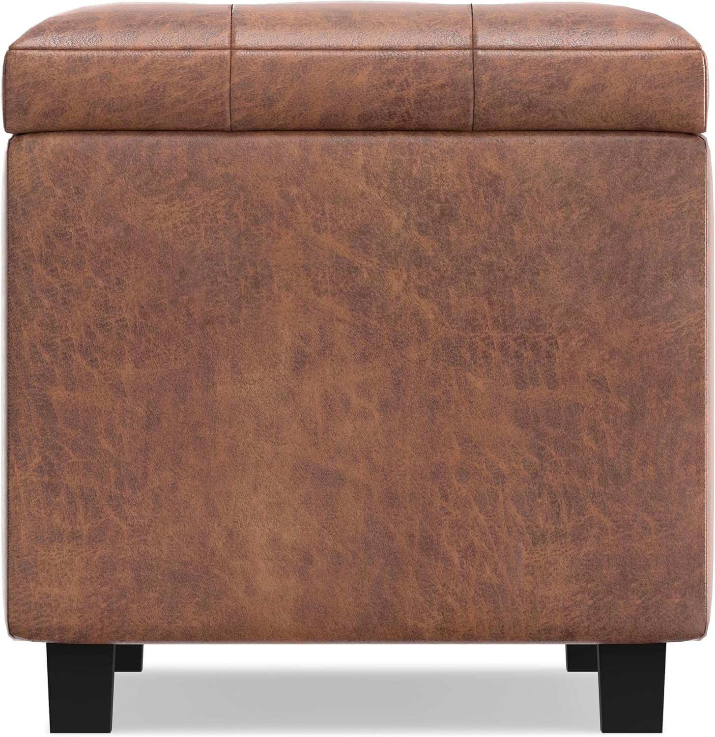 SIMPLIHOME Cosmopolitan Storage Ottoman - 34 inch Wide Upholstered Vegan Leather Rectangle Storage Ottoman Bench in Distressed Saddle Brown, Transitional Tufted Ottoman for Entryway with Lift-Up Lid
