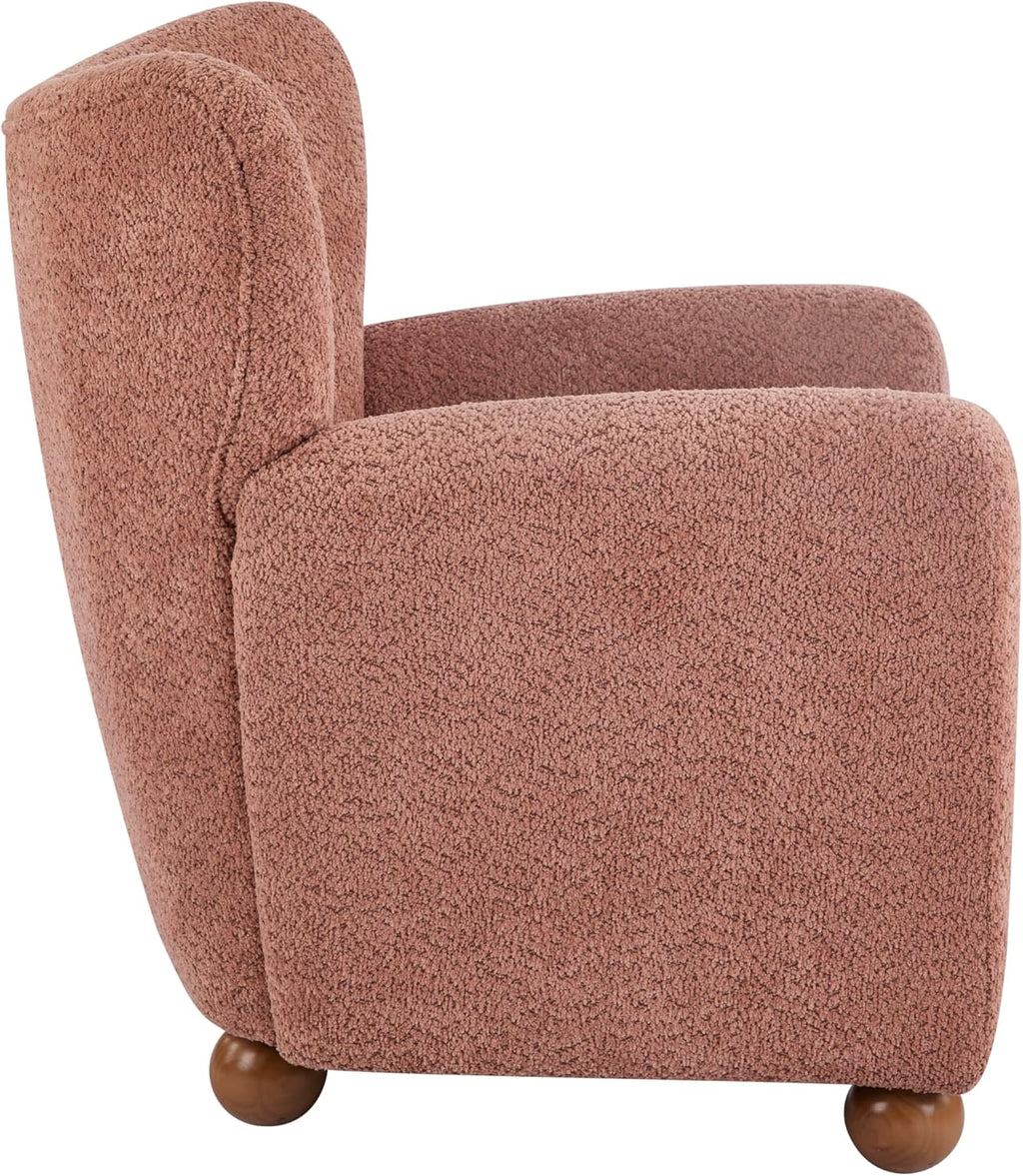 Christopher Knight Home Lindy Wingback Accent Chair, Upholstered Armchair with Rounded Wooden Legs, Curved Backrest Single Sofa, Soft Cushion Seating, Comfy Lounge Chair for Living Room, Dusty Coral