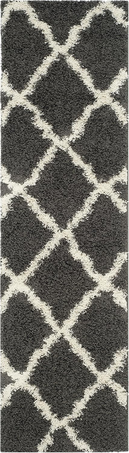 SAFAVIEH Dallas Shag Collection Runner Rug - 2'3' x 8', Dark Grey & Ivory, Trellis Design, Non-Shedding & Easy Care, 1.5-inch Thick Ideal for High Traffic Areas in Living Room, Bedroom (SGD257A)