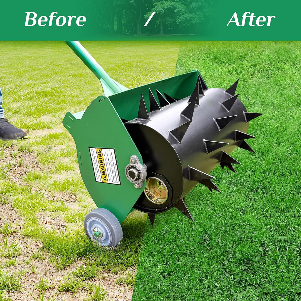 Rolling Lawn Aerator, Heavy Duty Push Spike Aeration Tool Up to 55 lbs, Manual Rotary Grass Aerator for Garden and Yard Use