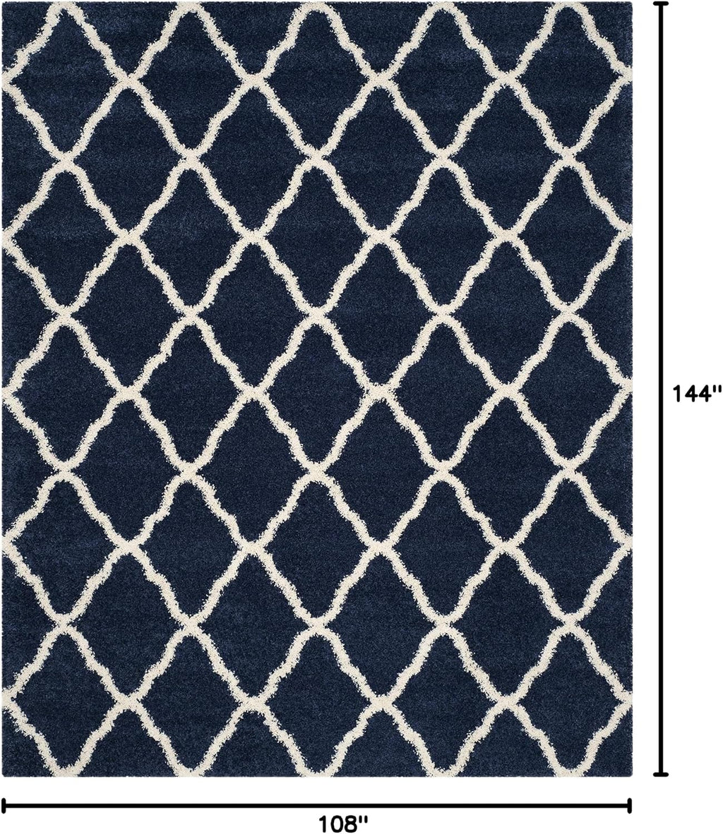 SAFAVIEH Hudson Shag Collection Area Rug - 9' x 12', Navy & Ivory, Moroccan Trellis Design, Non-Shedding & Easy Care, 2-inch Thick Ideal for High Traffic Areas in Living Room, Bedroom (SGH283C)