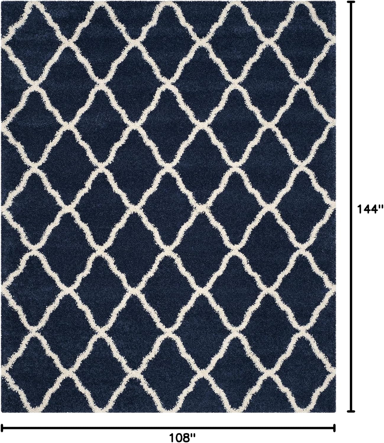 SAFAVIEH Hudson Shag Collection Area Rug - 9' x 12', Navy & Ivory, Moroccan Trellis Design, Non-Shedding & Easy Care, 2-inch Thick Ideal for High Traffic Areas in Living Room, Bedroom (SGH283C)