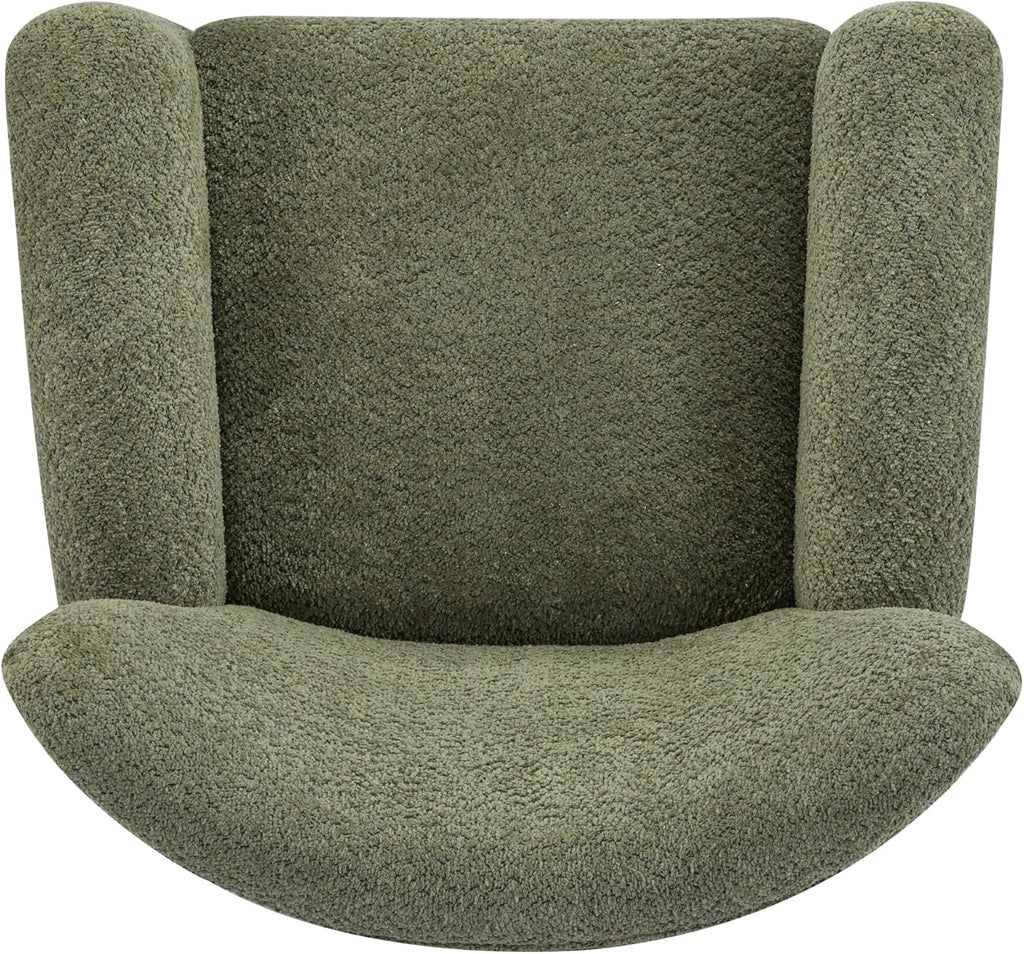 Christopher Knight Home Lindy Wingback Accent Chair, Upholstered Armchair with Rounded Wooden Legs, Curved Backrest Single Sofa, Soft Cushion Seating, Comfy Lounge Chair for Living Room, Olive Green