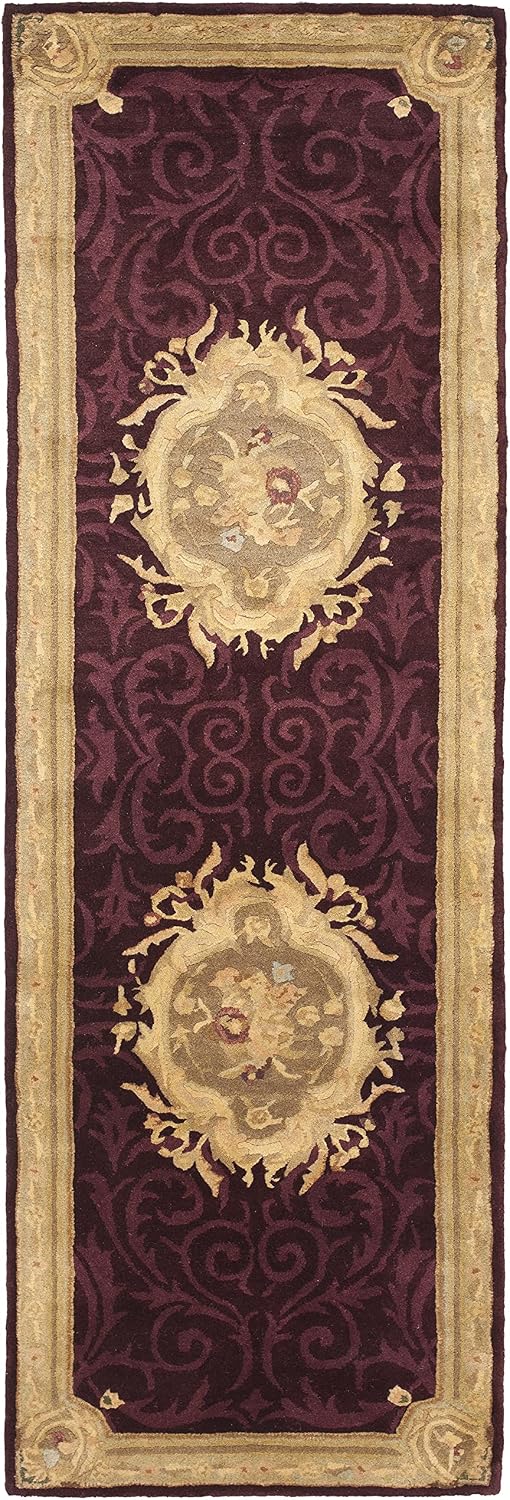SAFAVIEH Empire Collection Runner Rug - 2'6' x 8', Dark Red & Dark Beige, Handmade Traditional European Wool, Ideal for High Traffic Areas in Living Room, Bedroom (EM414A)