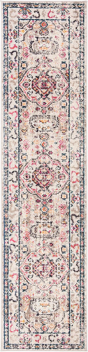 SAFAVIEH Madison Collection Runner Rug - 2'2' x 22', Grey & Blue, Boho Chic Medallion Distressed Design, Non-Shedding & Easy Care, Ideal for High Traffic Areas in Living Room, Bedroom (MAD468F)